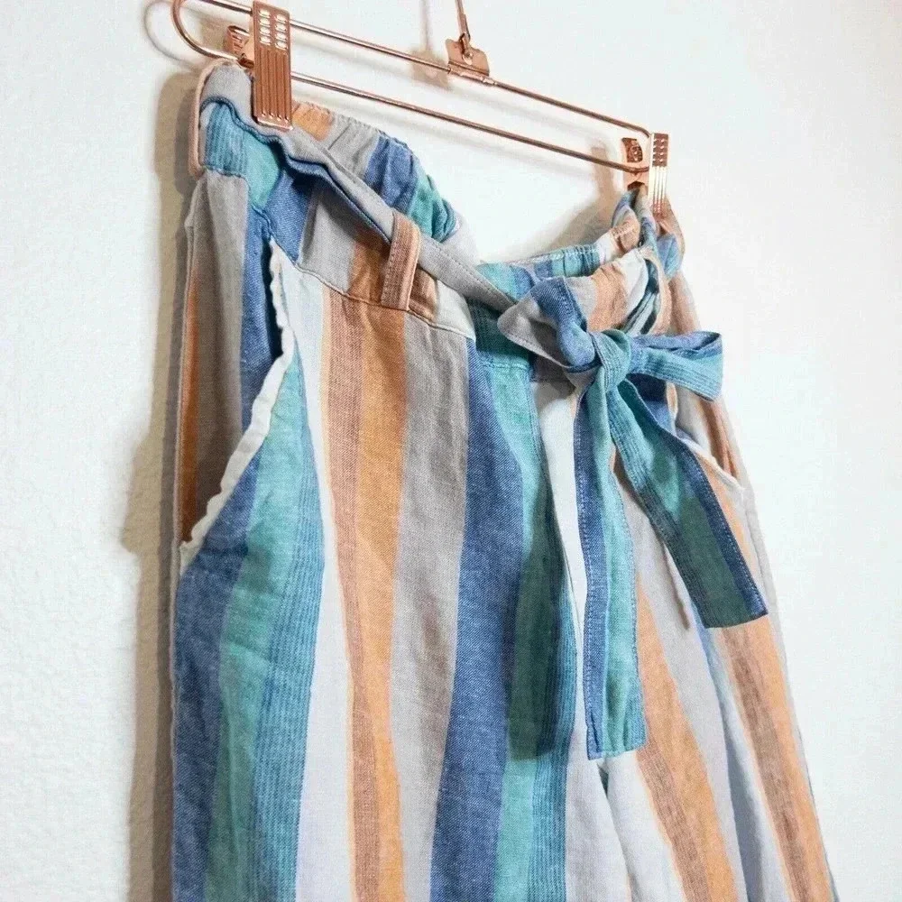 New York Company Soho Street Womens Linen‎ Blend Coastal Striped Pants Sz XS